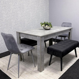 Portland Grey and Black 6 Seater Stone Grey Wooden Dining Set with Benches