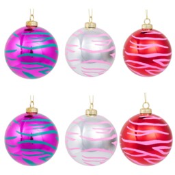Jingle Bell Boogie Colourful Zebra Stripe Design Bauble 6 Pack - thumbnail 1