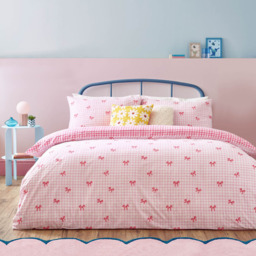 Heya Home Gingham Bows Printed Pink Super King Size Duvet Set