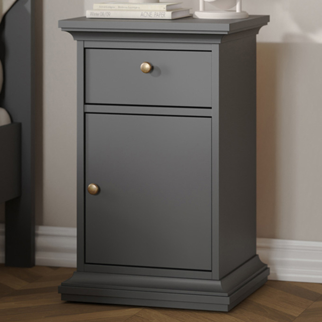 Florence Paris Single Door Single Drawer Matt Grey Bedside Table - image 1