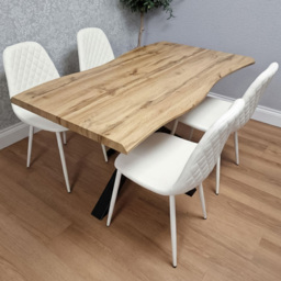 Portland White Gem Pattern Faux Leather Wooden Tabletop 4 Seater Dining Set