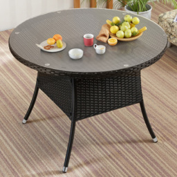 Living and Home Rattan Round Table with Parasol Hole - thumbnail 1