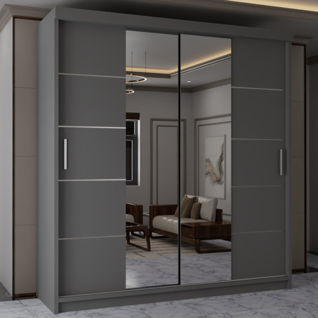 Sliding Wardrobes 4U Lisbon Grey 2 Door Full-Length Mirror Wardrobe with Adjustable Shelves - image 1
