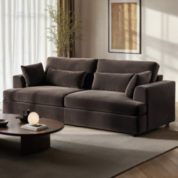 SOLACE+CO Drew Brown 3 Seater Velvet Sofa - thumbnail 1