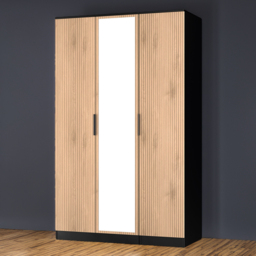 Crowndale Java Slatt Effect and Black 3 Door Triple Mirror Wardrobe - thumbnail 1