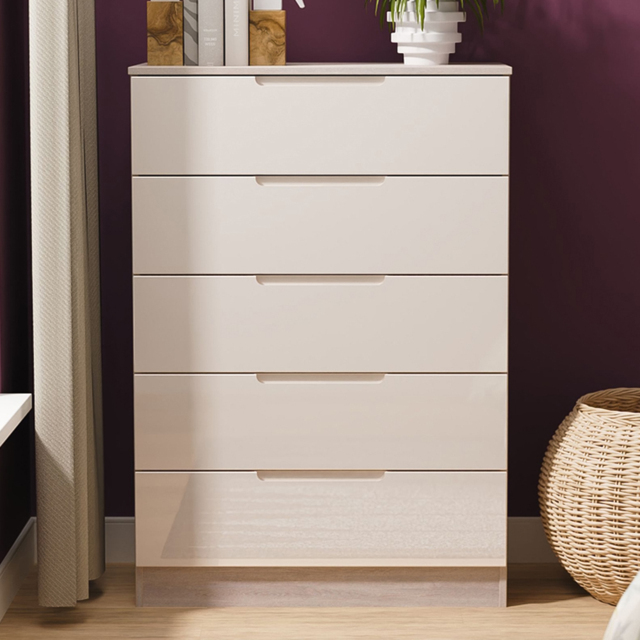 Crowndale Milan Kashmir Gloss and Grey Oak 5 Drawer Chest of Drawers Ready Assembled - image 1
