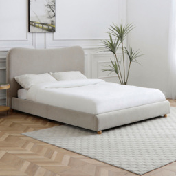 Myla Natural King Size Chenille Upholstered Bed Frame with Headboard