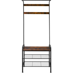 tectake Wichita 3 Tier 9 Hook Dark Wood Coat and Shoe Rack - thumbnail 2