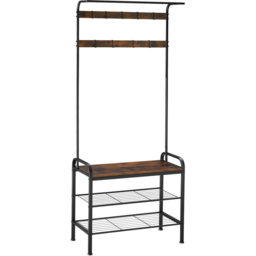 tectake Wichita 3 Tier 9 Hook Dark Wood Coat and Shoe Rack