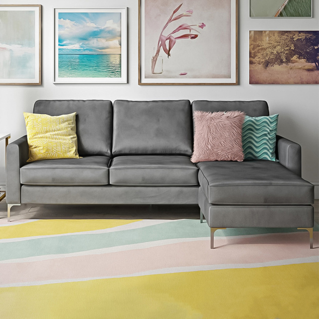 Novogratz Chapman 3 Seater Grey Velvet Sectional Sofa - image 1