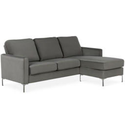 Novogratz Chapman 3 Seater Grey Velvet Sectional Sofa - thumbnail 3