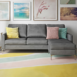 Novogratz Chapman 3 Seater Grey Velvet Sectional Sofa