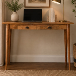Artisan Furniture Brown 2 Drawer Solid Wood Writing Desk with Cable - thumbnail 1