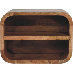 Artisan Furniture Oak-ish 2 Shelf Solid Wood Floating Open Curve Bedside Table - thumbnail 2