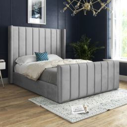 Romano Small Double Grey Soft Velvet Upholstered Bed Frame with Straight Winged Headboard