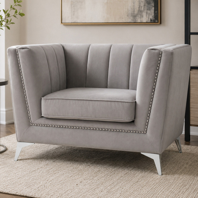 Premier Housewares Hansa Grey Velvet Accent Chair - image 1