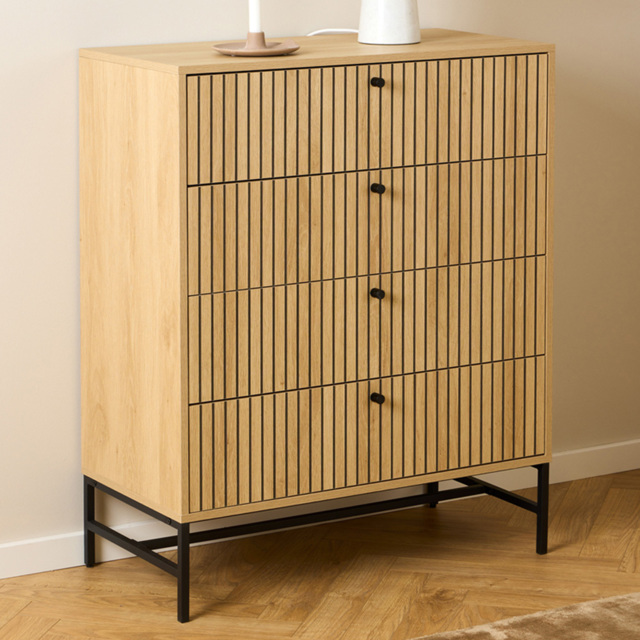 Florence Albany 4 Drawer Oak Chest of Drawers with Black Legs - image 1