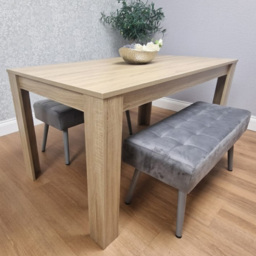 Kosy Koala 4 Seater Dining Set with Bench Oak Effect and Grey Velvet