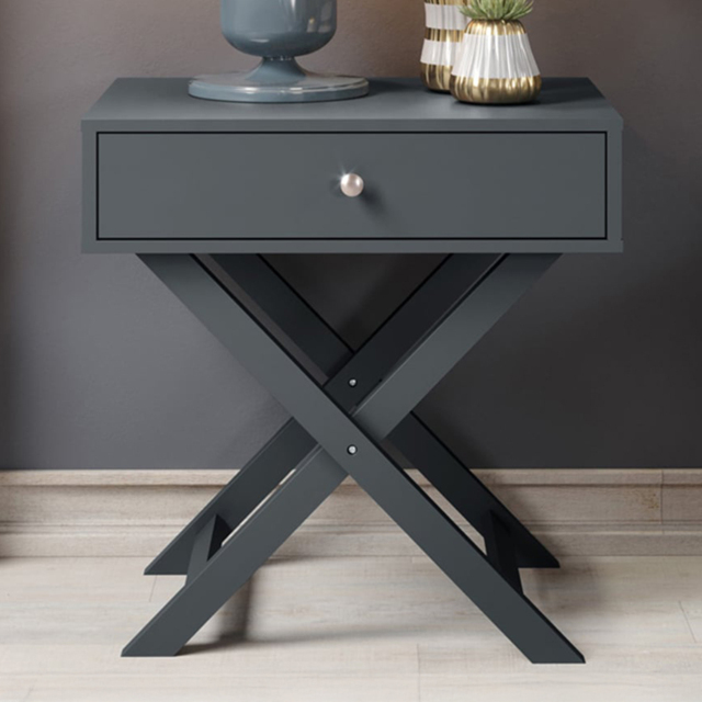 Leighton Single Drawer Midnight Blue X leg Bedside Table - image 1