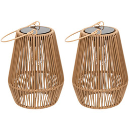 ValueLights Natural Faux Bamboo Solar Powered Garden Lantern 2 Pack