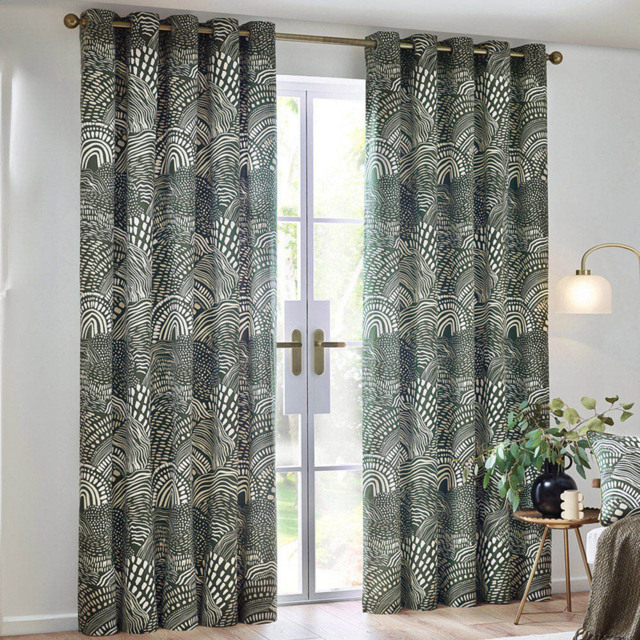 Hoem Nola Abstract Olive Eyelet Curtains 168 x 183cm - image 1