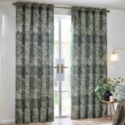 Hoem Nola Abstract Olive Eyelet Curtains 168 x 183cm