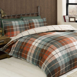Rapport Home Lomond Check Flannellette Super King Size Terracotta Brushed Cotton Duvet Set