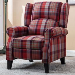 Furniture Online Eaton Checkered Red Wingback Fireside Pushback Recliner Chair