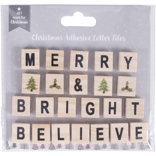 Christmas Adhesive Letter Tiles Natural