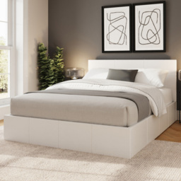 GFW Double White Faux Leather Side Lift Ottoman Bed with Bonnell Mattress