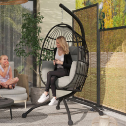 Outsunny Hanging Grey Egg Chair with Folding Basket