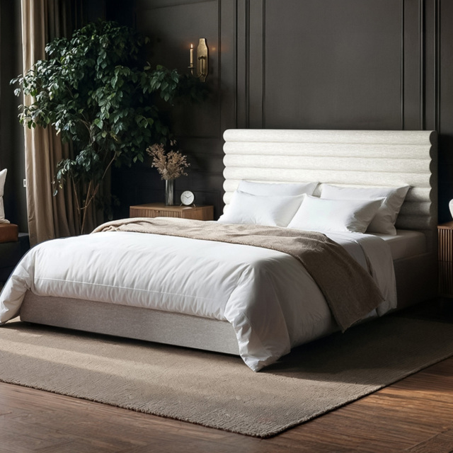 SOLACE+CO Velora Double Beige Chenille Ottoman Bed with Panel Headboard - image 1
