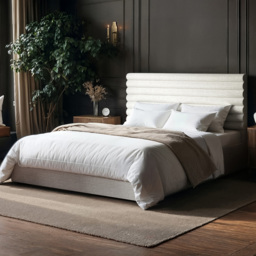SOLACE+CO Velora Double Beige Chenille Ottoman Bed with Panel Headboard - thumbnail 1