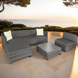 tectake 4 Seater Grey Polyrattan Garden Furniture Set with Cushions and 2 Cover Sets - thumbnail 1