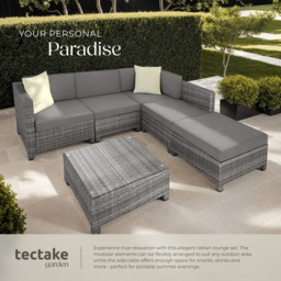 tectake 4 Seater Grey Polyrattan Garden Furniture Set with Cushions and 2 Cover Sets - thumbnail 4