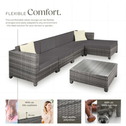 tectake 4 Seater Grey Polyrattan Garden Furniture Set with Cushions and 2 Cover Sets - thumbnail 3