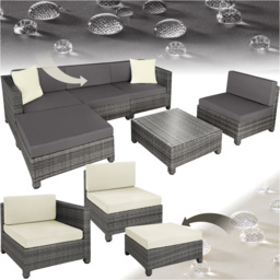 tectake 4 Seater Grey Polyrattan Garden Furniture Set with Cushions and 2 Cover Sets - thumbnail 2