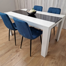 Kosy Koala 4 Seater Velvet Dining Set White Black and Blue