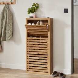 Erik Wooden Slatted Shoe Storage Cabinet - thumbnail 1