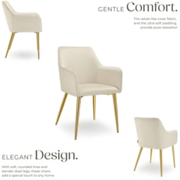 tectake Avane Beige Velvet High Backrest and Armrest Padded Dining Chair Set of 6 - thumbnail 3