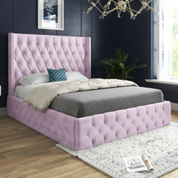 Turin Super King Size Pink Soft Velvet Upholstered Bed Frame with Straight Winged Headboard
