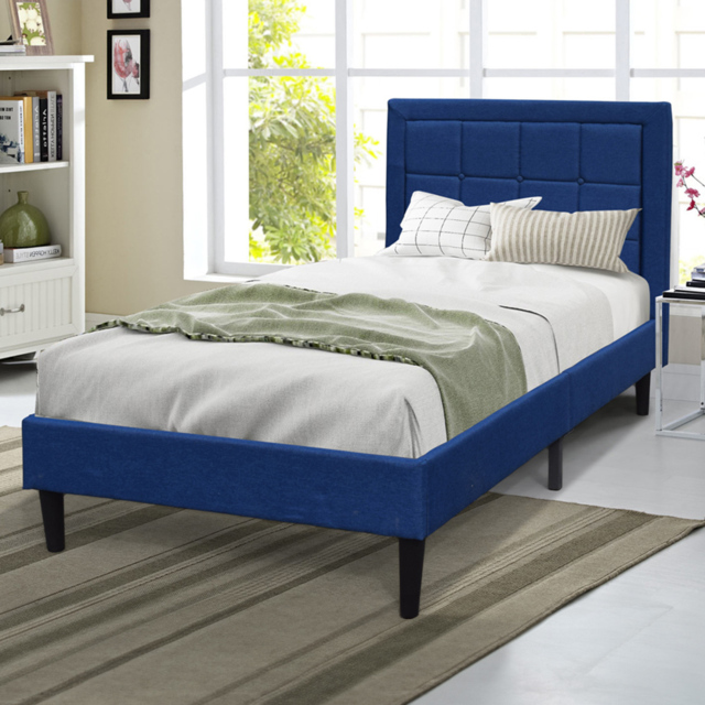 Brooklyn Single Blue Buttoned Headboard Bed Frame - image 1
