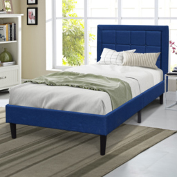 Brooklyn Single Blue Buttoned Headboard Bed Frame - thumbnail 1