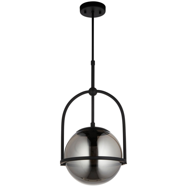 Merano Trieste Smoked Mirror Glass Matt Black Single Globe Pendant Ceiling Light - image 1