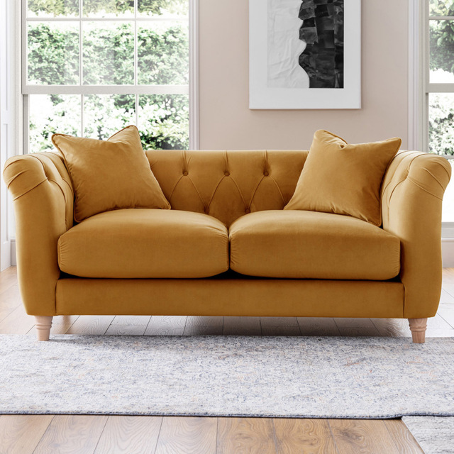 2 Seater Ochre Velvet Sofa - image 1