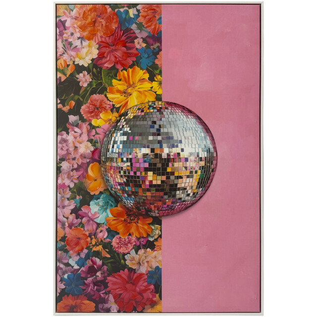 Floral Reflective Disco Ball Framed Art Pink - image 1