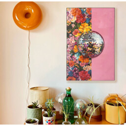 Floral Reflective Disco Ball Framed Art Pink - thumbnail 4