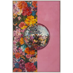Floral Reflective Disco Ball Framed Art Pink - thumbnail 1