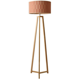 ValueLights Lottie Wooden Tripod Floor Lamp with Orange Bamboo Shade and Bulb