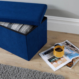Home Source Corduroy Blue Rectangular Folding Ottoman - thumbnail 4